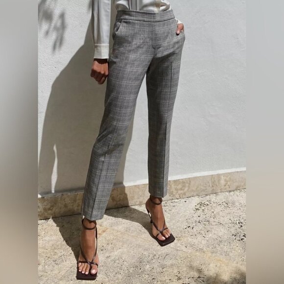 Aritzia Babaton Conan Pants Wool Houndstooth Print Pleated Trouser High Waist - Picture 1 of 12